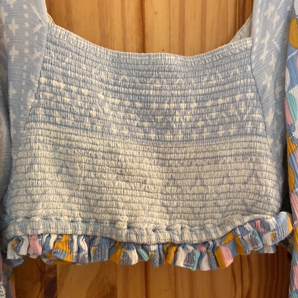 Free People 2 piece, mini skirt with long, balloon sleeve cropped top. - Picture 7 of 7